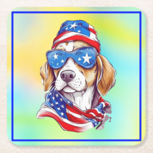 4. Juli Patriotisches Hundedesign Rechteckiger Pappuntersetzer