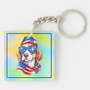 4. Juli Patriotisches Hundedesign Schlüsselanhänger