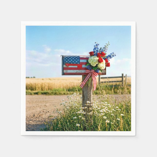 4. Juli Patriotisches Land Mailbox Serviette (Vorderseite)