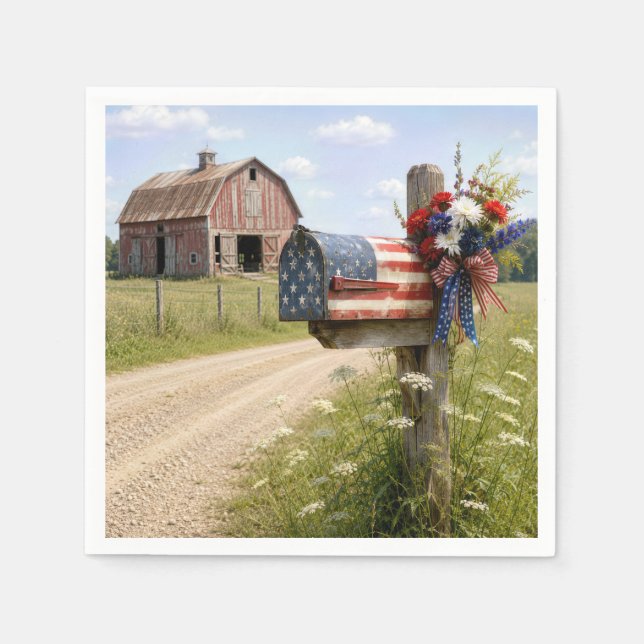 4. Juli Patriotisches LandMailbox Serviette (Vorderseite)