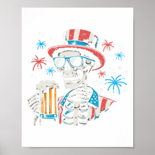 4. Juli Patriotisches Skelett Lustige USA-Party Da Poster