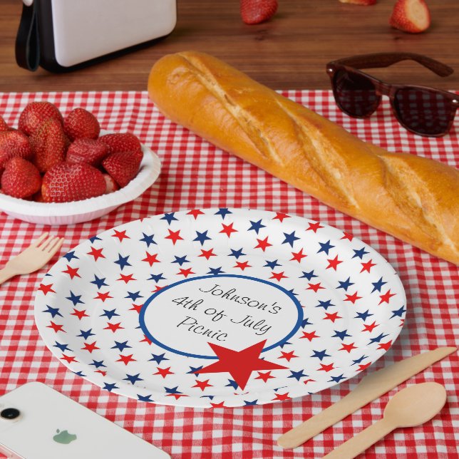 4. Juli Personalize Text Patriotic Picnic Pappteller (Picknick)