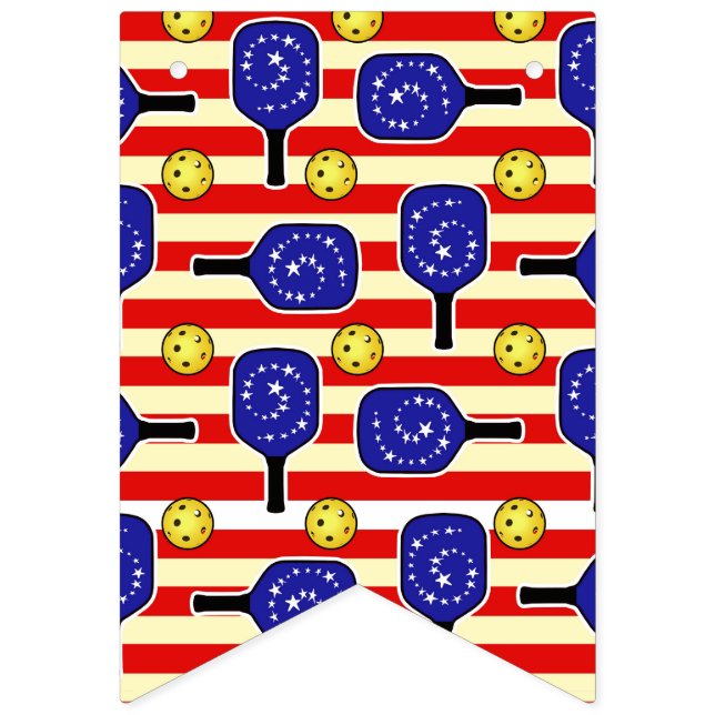 4. Juli Pickleball Rot Weiß Gelbe Balls Wimpelkette (Erste Fahne)