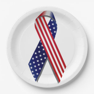 4. Juli Picnic Paper Tellers, Flag Ribbon Pappteller