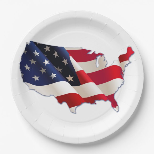 4. Juli Picnic Paper Tellers, USA Map, Flag Pappteller (Vorderseite)