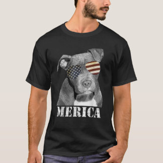 4. Juli Pitbull Funny Merica Dog USA Flag Shad T-Shirt