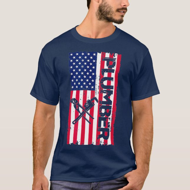 4. Juli Plumber USA Flag Patriotic T-Shirt (Vorderseite)