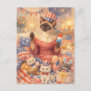 4. Juli Pool-Diva-Katze Postkarte