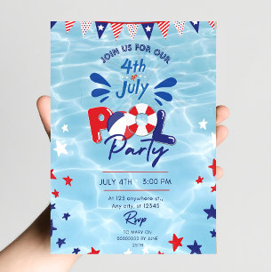 4. Juli Pool Party Einladung Editable Swim