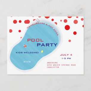 4. Juli Pool Party Flip Flops Einladung Postkarte