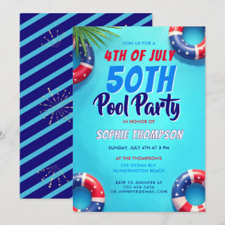 4. Juli Poolparty Americana 50. Geburtstag Einladung