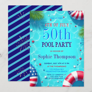 4. Juli Poolparty Americana Chic 50. Geburtstag Einladung