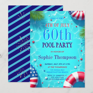 4. Juli Poolparty Americana Chic 60. Geburtstag Einladung