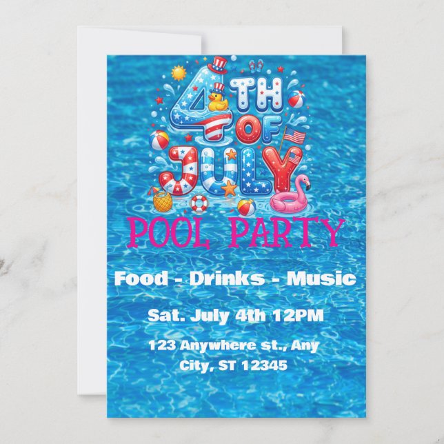 4. Juli-Poolparty-Einladung Einladung (Vorderseite)