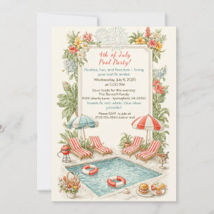 4. Juli-Poolparty-Einladung – Elegante Linie Einladung