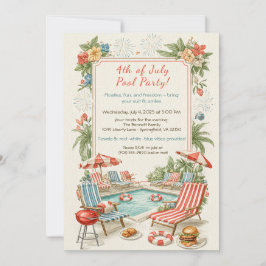 4. Juli-Poolparty-Einladung – Elegante Linie Einladung