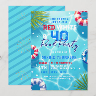 4. Juli Poolparty Frau Modernes 40. Geburtstag Einladung