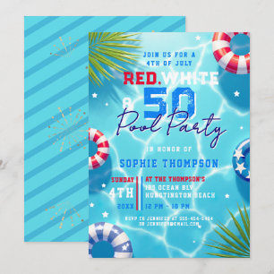 4. Juli Poolparty Frau Modernes 50. Geburtstag Einladung