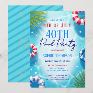 4. Juli Poolparty Frau Trendiger 40. Geburtstag Einladung