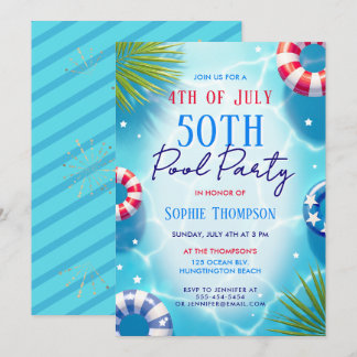 4. Juli Poolparty Frau Trendiger 50. Geburtstag Einladung