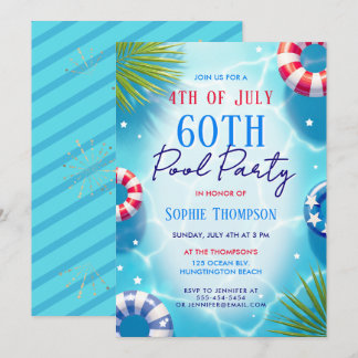 4. Juli Poolparty Frau Trendiger 60. Geburtstag Einladung