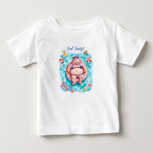4. Juli-Poolparty mit Nilpferd  Baby T-shirt (Vorderseite)