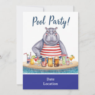 4. Juli-Poolparty mit Nilpferd im Bikini Einladung