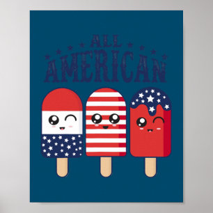 4. Juli Popsicle Ice Pop Patriotic US Flag Poster
