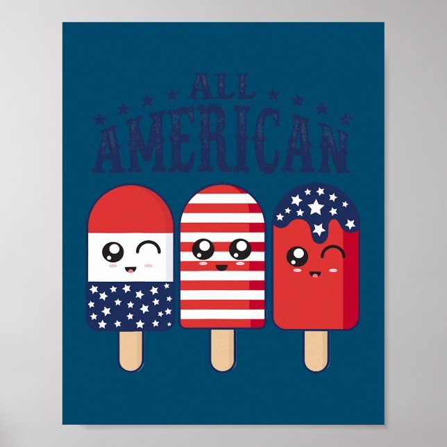 4. Juli Popsicle Ice Pop Patriotic US Flag Poster (Vorne)