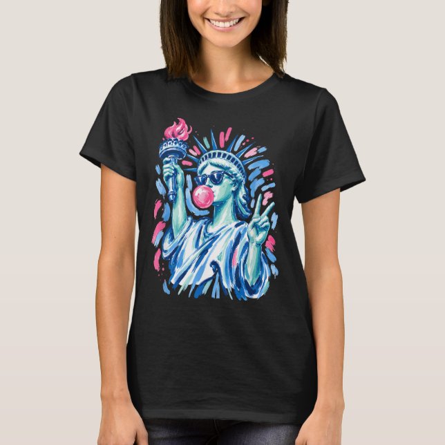 4. Juli Preppy Freiheitsstatue pustet T-Shirt (Vorderseite)