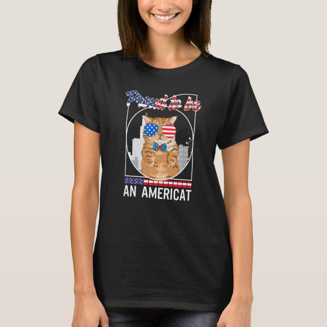 4. Juli Proud Americat US-Flagge Merica Cat Ind T-Shirt (Vorderseite)