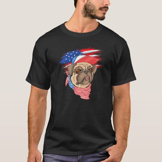4. Juli Pug Patriotischer Hund Mama Papa USA Ameri T-Shirt (Vorderseite)