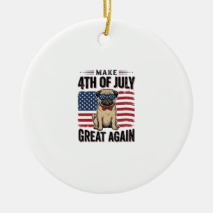 4. Juli Pug Patriotisches Vintage-Shirt-Design_1 Keramik Ornament