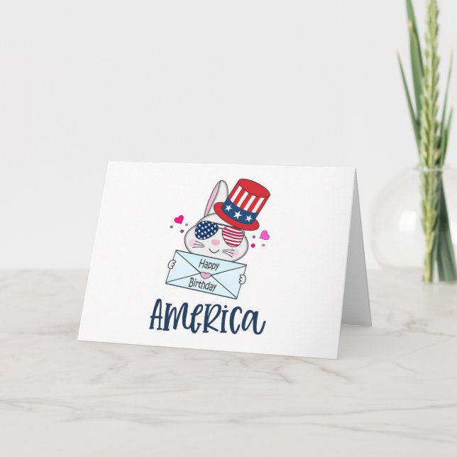 4. Juli Rabbit mit US Flag Sun Brillen Card Karte (Vorderseite)