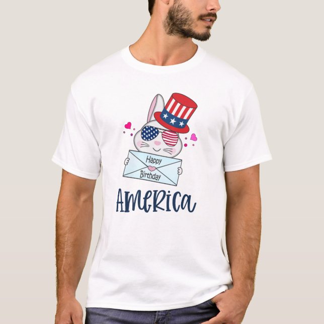 4. Juli Rabbit mit US-Flagge Sun Brillen T-Shirt (Vorderseite)