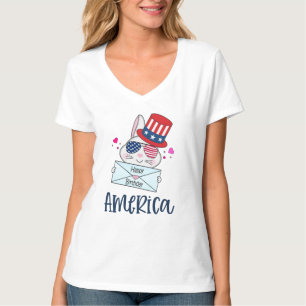 4. Juli Rabbit mit US-Flagge Sun Brillen T-Shirt