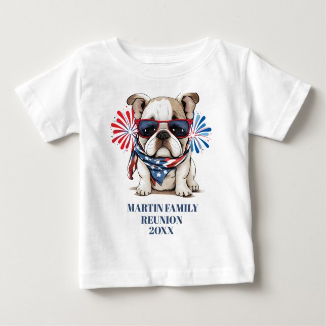 4. Juli Red Blue Bulldog Family Wiedersehen Baby T-shirt (Vorderseite)