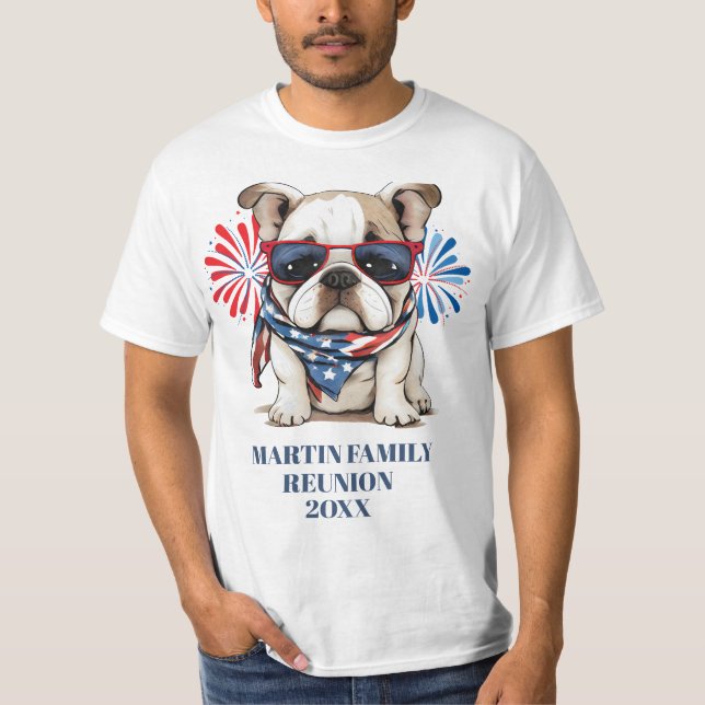 4. Juli Red Blue Bulldog Family Wiedersehen T-Shirt (Vorderseite)