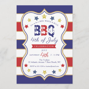 4. Juli Red Blue Gold Stars Stripes GRILLEN Party Einladung