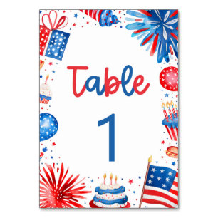 4. Juli Red White and Blue Tischnummer Card