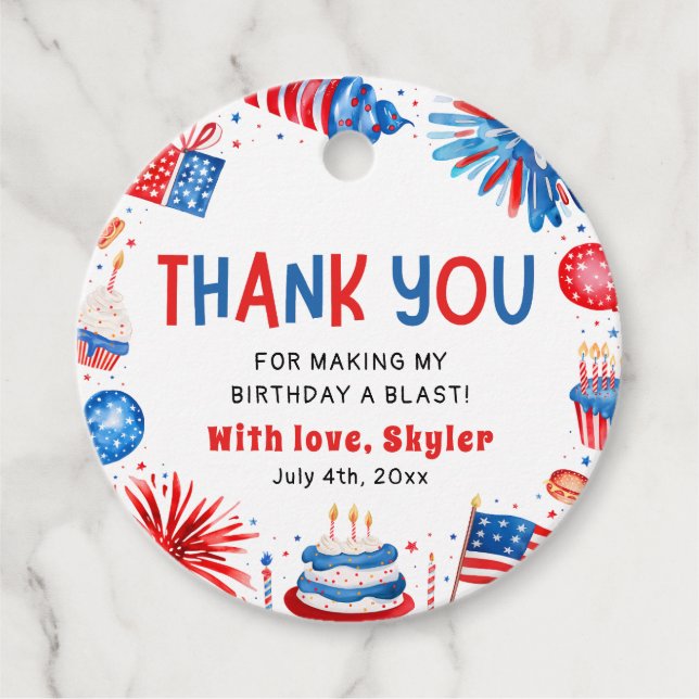 4. Juli Red White Blue Geburtstag Vielen Dank Geschenkanhänger (Vorderseite)