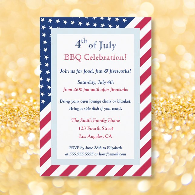 4. Juli Red White Blue GRILLEN Party Stars Streife Einladung (4th of July Red White Blue BBQ Party Stars Stripes Invitation)
