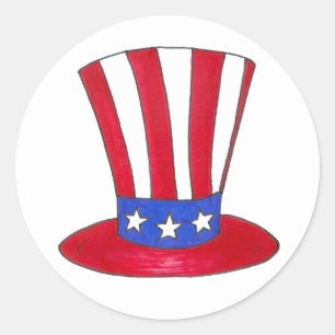 4. Juli Red White Blue Patriotic Uncle Sam Tophat Runder Aufkleber