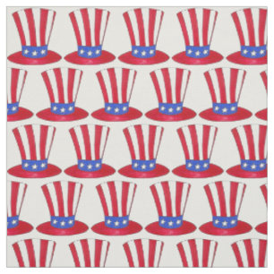 4. Juli Red White Blue Patriotic Uncle Sam Tophat Stoff