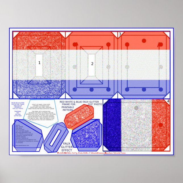 4. Juli Red White Blue Sparkle Selfie Frame Craft Poster (Vorne)