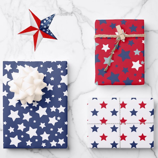 4. Juli Red White Blue Stars 3 Geschenkpapier Set (Von Creator hochgeladen)
