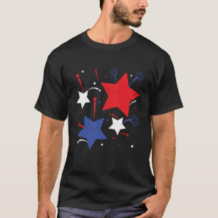 4. Juli Red White Blue Stars mit Feuerwerk Vintag T-Shirt