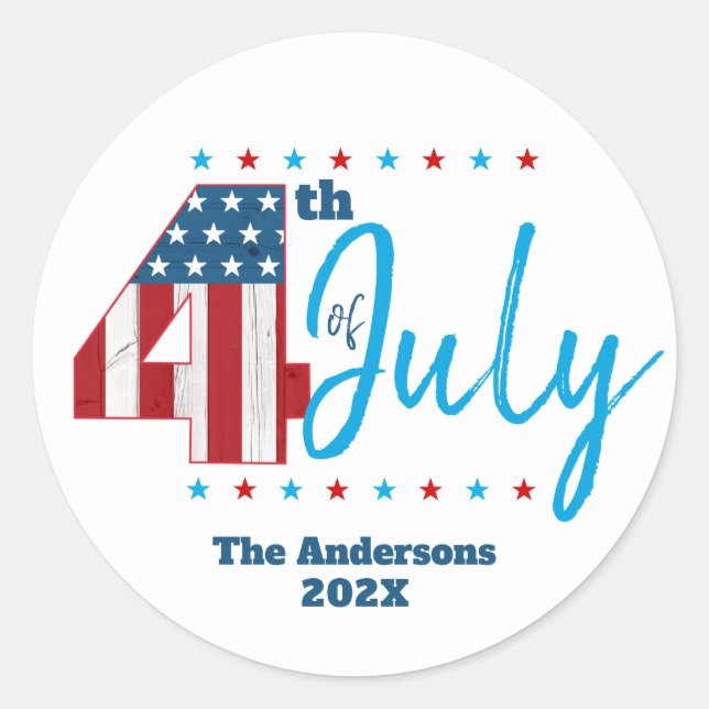4. Juli Red White Blue USA Flag Bold Modern Runder Aufkleber (Vorderseite)