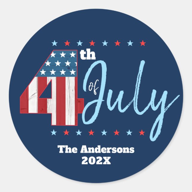4. Juli Red White Blue USA Flag Moderne Marine Runder Aufkleber (Vorderseite)