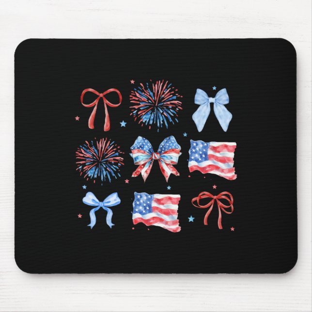 4. Juli Red White Coquette Bow Feuerwerk Mousepad (Vorne)